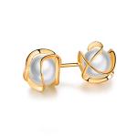 Barzel 18K Gold Plated Pearl Stud Earrings, 4MM