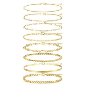 Dainty 14K Gold Plated Layered Chain Bracelets