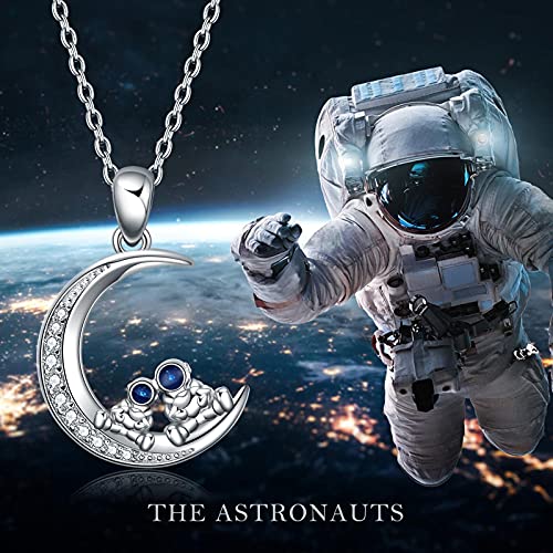 SHEAISRS Moon Necklace for Women Sterling Silver Spaceman Astronaut Pedant Necklace Jewelry Gifts for Girls Men