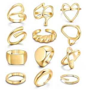 Gold 12-Piece Stackable Rings Set for Women