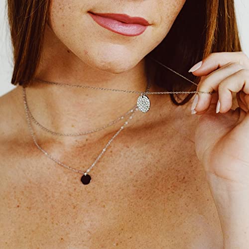 Ava Riley Dainty Gold Necklace for Women - Hammered Disc Pendant Necklaces for Women Trendy - Silver Paperclip Chain Long Necklace Jewelry Set