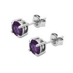 Handmade Silver Round Amethyst Birthstone Stud Earrings
