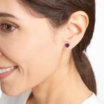 Handmade Silver Round Amethyst Birthstone Stud Earrings