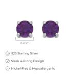Handmade Silver Round Amethyst Birthstone Stud Earrings