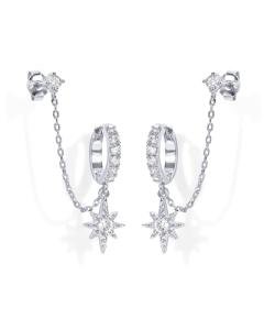 Rhodium Plated Star Dangle Hoop Earrings