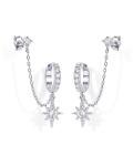 Rhodium Plated Star Dangle Hoop Earrings
