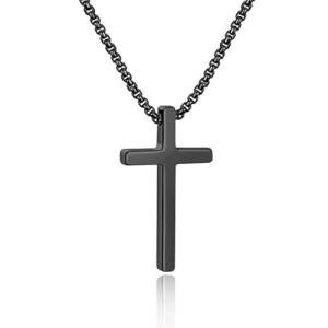 IEFSHINY Stainless Steel Black Cross Pendant Necklaces for Men - Medium Pendant Chain 20 Inch Black Religious Gifts for Men Women
