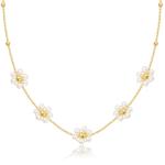 Daisy Pearl Choker Necklace for Women, Trendy Gold