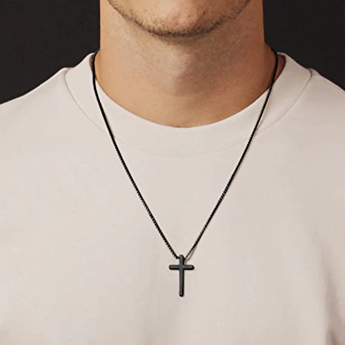 IEFSHINY Stainless Steel Black Cross Pendant Necklaces for Men - Medium Pendant Chain 20 Inch Black Religious Gifts for Men Women