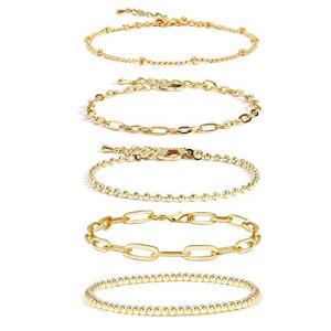 Gold Chain Bracelet For Women Stakeble 14K Gold Link Dainty Bracelets Stake Adjustable Layered Bracelet 5PCS Set Hypoallergen Gold Jewelry