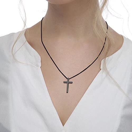 IEFSHINY Stainless Steel Black Cross Pendant Necklaces for Men - Medium Pendant Chain 20 Inch Black Religious Gifts for Men Women