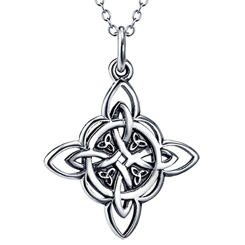 S925 Sterling Silver Pewter Witches Knot Pedant Necklace Good Luck Celtic Knot Necklace Wiccan Pendant Necklace Vintage Necklace for Women LSN248