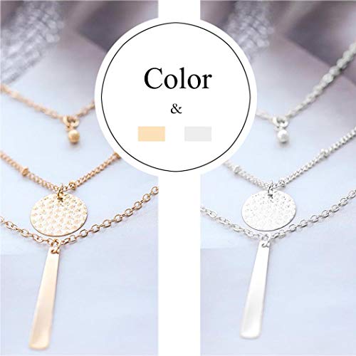 Yalice Multi-Layered Disc Necklace Chain Bar Drop Pendant Necklaces Coin Jewelry for Women (Silver)
