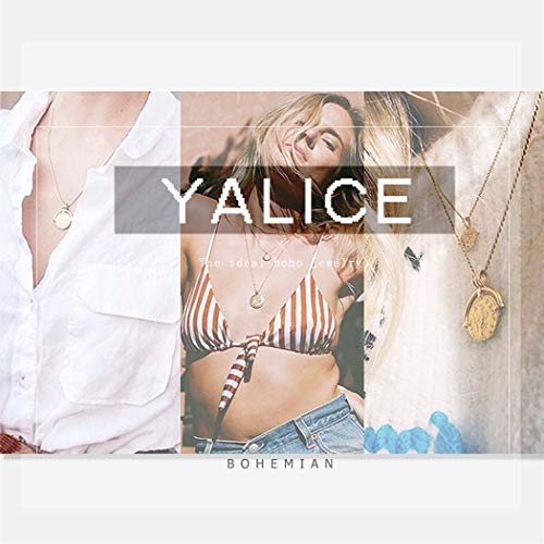 Yalice Multi-Layered Disc Necklace Chain Bar Drop Pendant Necklaces Coin Jewelry for Women (Silver)