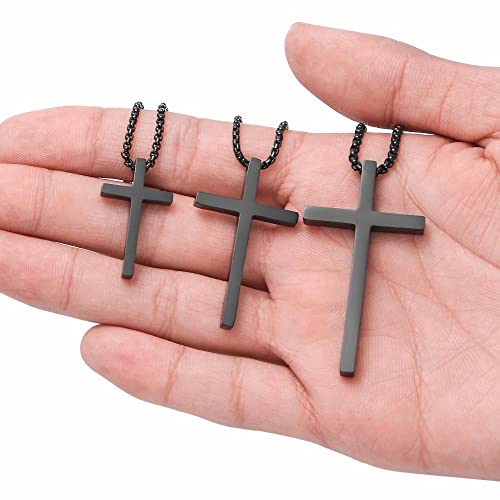 IEFSHINY Stainless Steel Black Cross Pendant Necklaces for Men - Medium Pendant Chain 20 Inch Black Religious Gifts for Men Women