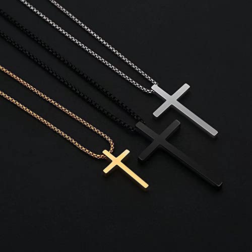 IEFSHINY Stainless Steel Black Cross Pendant Necklaces for Men - Medium Pendant Chain 20 Inch Black Religious Gifts for Men Women