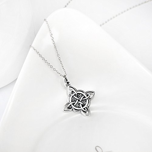S925 Sterling Silver Pewter Witches Knot Pedant Necklace Good Luck Celtic Knot Necklace Wiccan Pendant Necklace Vintage Necklace for Women LSN248