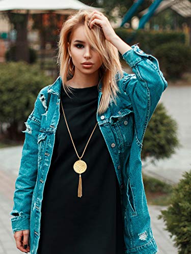 Hicarer 12 Pieces Long Pendant Necklace Set Y Tassel Leaf Circle Bar Necklace for Women (Versatile Style)
