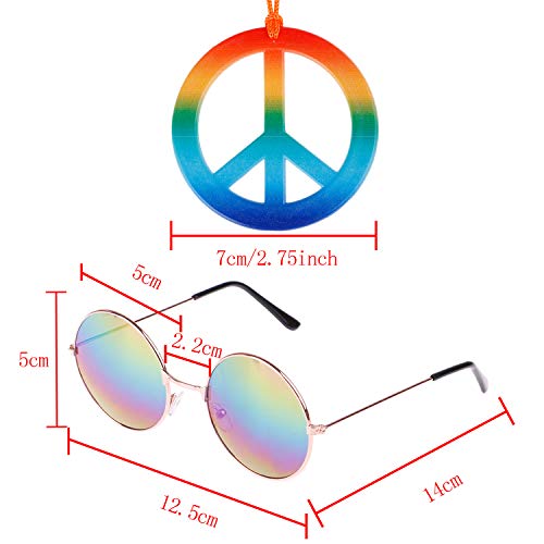 XGOOD 6 Pieces Rainbow Hippie Party Set Rainbow Bandanas Rainbow Peace Sign Pedant Necklace Hippie Colorful Sunglasses 60s for Women Men Party Supplies