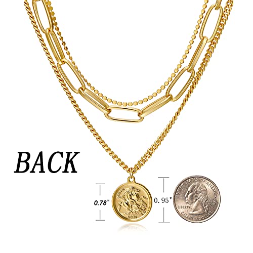 ACC PLANET Gold Layered Necklaces for Women, 18K Gold Plated Retro Coin Pendant Gold Necklace Chunky Paperclip Link Chain Choker Necklaces for Women Girls Jewelry Birthday Gifts