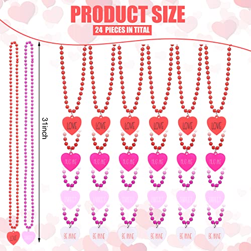 Ecally 24 Pcs Valentines Day Party Heart Shaped Beads Necklaces Pedant Red Pink Bead Necklace for Valentines Day Accessories Party Decorations