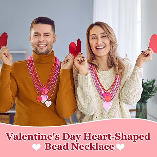 Ecally 24 Pcs Valentines Day Party Heart Shaped Beads Necklaces Pedant Red Pink Bead Necklace for Valentines Day Accessories Party Decorations