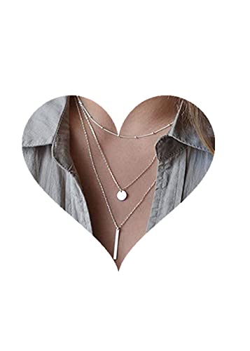 fxmimior Multilayer Necklace 3 Tier Pendant Long Chain Women Accessories(silver)