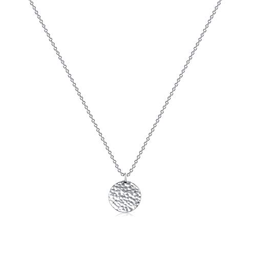 Befettly Women Silver Full Moon Disk Hammerd Pendant Necklace 14k Silver Fill Dainty Moon Necklaces CK10-Full Moon-SL