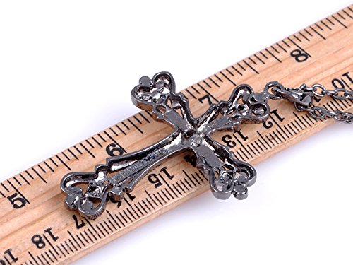 Alilang Womens Black Silver Clear Crystal Rhinestones Celtic Holy Cross Pendant Necklace, Black
