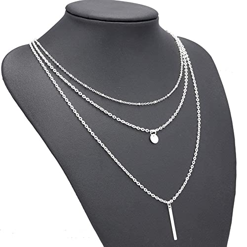 fxmimior Multilayer Necklace 3 Tier Pendant Long Chain Women Accessories(silver)