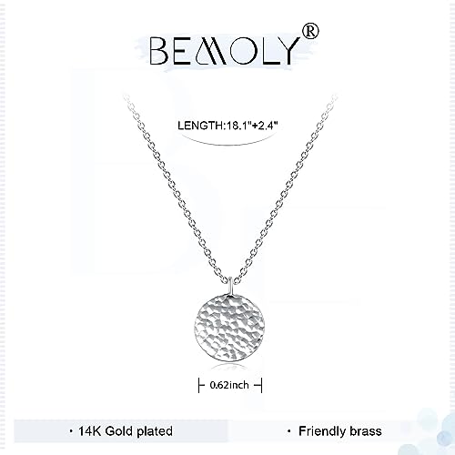 Befettly Women Silver Full Moon Disk Hammerd Pendant Necklace 14k Silver Fill Dainty Moon Necklaces CK10-Full Moon-SL