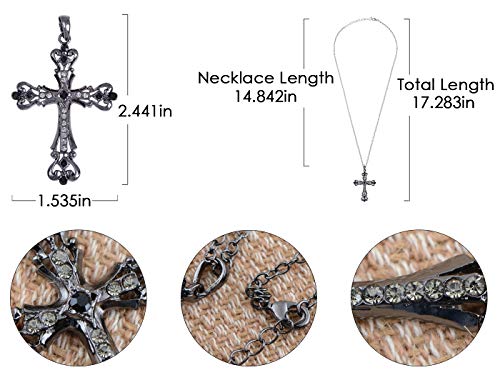 Alilang Womens Black Silver Clear Crystal Rhinestones Celtic Holy Cross Pendant Necklace, Black