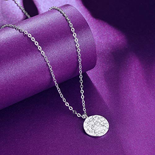 Befettly Women Silver Full Moon Disk Hammerd Pendant Necklace 14k Silver Fill Dainty Moon Necklaces CK10-Full Moon-SL