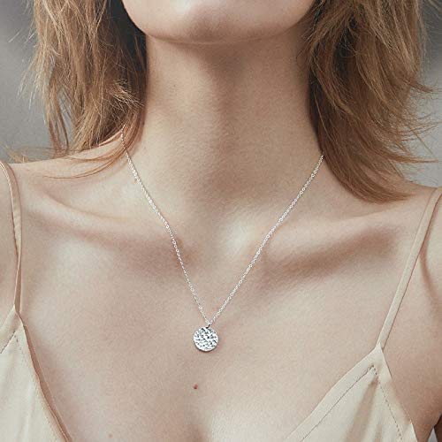 Befettly Women Silver Full Moon Disk Hammerd Pendant Necklace 14k Silver Fill Dainty Moon Necklaces CK10-Full Moon-SL