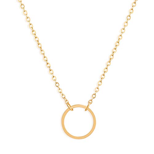 Fettero Circle Necklace Gold Open Karma Pendant 14K Gold Plated Dainty Simple Jewelry for Women
