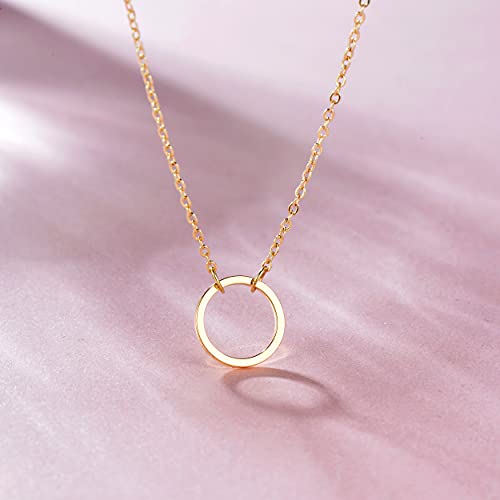 Fettero Circle Necklace Gold Open Karma Pendant 14K Gold Plated Dainty Simple Jewelry for Women