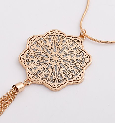 MOLOCH Long Necklaces For Woman Disk Circle Pendant Necklaces Tassel Fringe Y Necklace Set Statement Pendant (floral-shaped-gold)