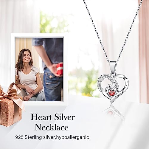 Mothers day gifts for Mum,Real Red Rose Box with Heart Silver Necklace,Eternal Rose with Mother and Baby Garnet Pedant,Crystal Necklace for Mother and Daughter Gifts,Preserved Rose Birthday Gift.