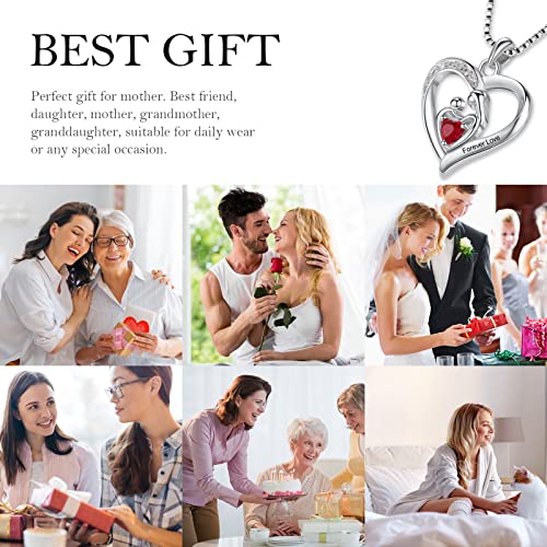 Mothers day gifts for Mum,Real Red Rose Box with Heart Silver Necklace,Eternal Rose with Mother and Baby Garnet Pedant,Crystal Necklace for Mother and Daughter Gifts,Preserved Rose Birthday Gift.