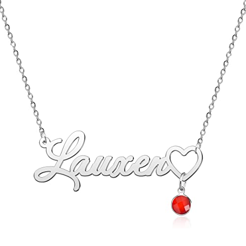 CLY Jewelry Personalized Name Necklace with Heart 18K Gold Plated Nameplate Custom Name Necklace with Birthstone