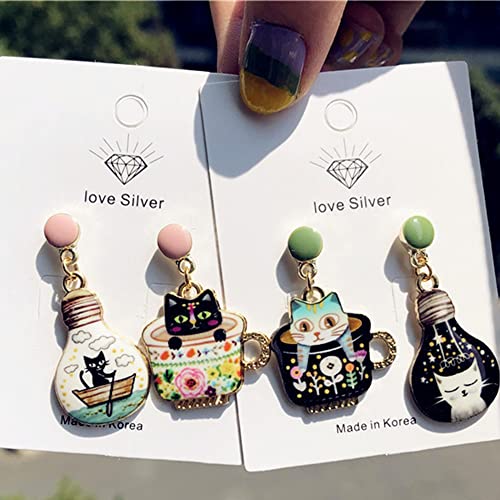 16Pcs Dainty Jewelry Charm Teacup Cat European Pedants Colorful Printed Enamel Charms Womens Cute Charms Bulk Anime Cat Charms For Girls diy Crafts Bracelets Earrings Necklace Anklet Charms Cat