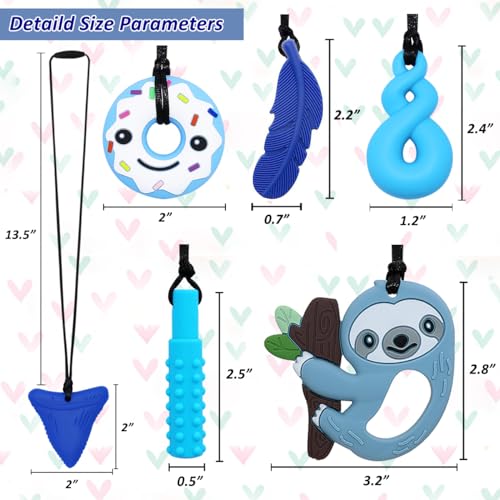 Sensory Chew Necklace for Kids Boys Girls, 6 Pack Silicone Chew Toys for Kids with ADHD Autism, Anxiety, Chewy Necklace Sensory Reduce Adults Children Chewing Fidgeting