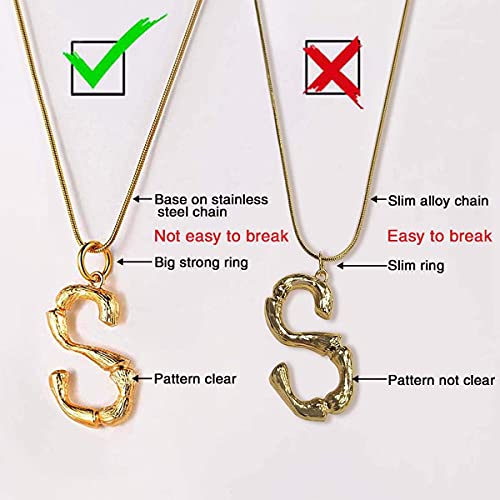 FOCALOOK Bamboo Initial Necklace for Women Oversize Letter M Pendant Statement 14K Gold Plated Necklaces…