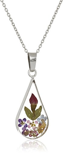 Amazon Essentials Sterling Silver Multi Pressed Flower Teardrop Pendant Necklace, 16' (previously Amazon Collection)