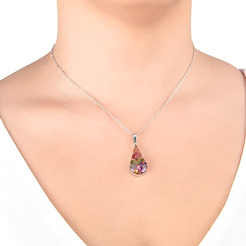 Amazon Essentials Sterling Silver Multi Pressed Flower Teardrop Pendant Necklace, 16' (previously Amazon Collection)