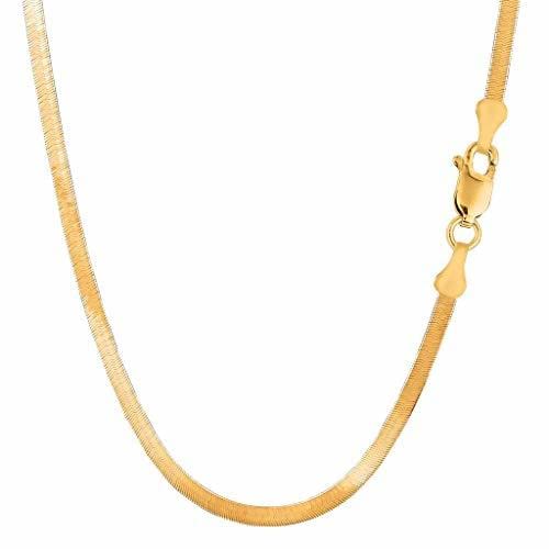 The Diamond Deal 14K Yellow Gold 3.00mm Shiny Imperial Herringbone Chain Necklace or Bracelet for Pendants and Charms with Lobster-Claw Clasp (3MM And 16")