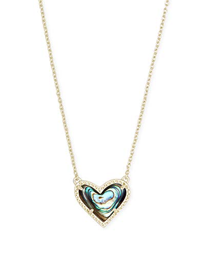 Kendra Scott Ari Heart Pendant Necklace for Women, Fashion Jewelry, 14k Gold-Plated, Abalone Shell