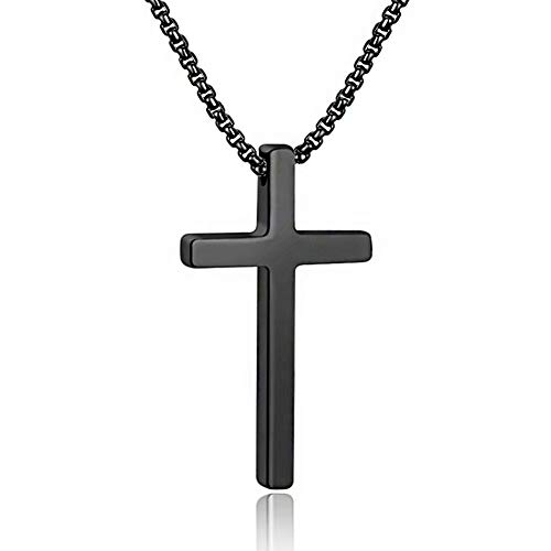 M MOOHAM Stainless Steel Cross Pendant Necklaces for Men Women Pendant Chain 22 Inch Black, Fathers Day Christian Gifts for Women Men Dad Husband Grandpa