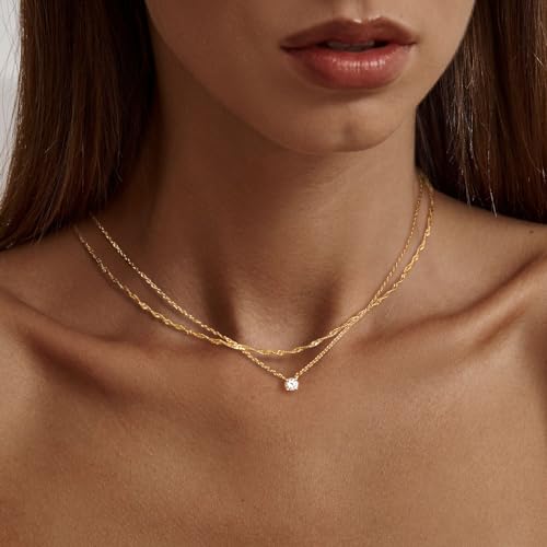 Dainty Gold Layered CZ Pendant Necklace