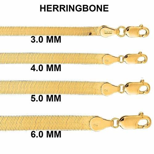 The Diamond Deal 14K Yellow Gold 3.00mm Shiny Imperial Herringbone Chain Necklace or Bracelet for Pendants and Charms with Lobster-Claw Clasp (3MM And 16")